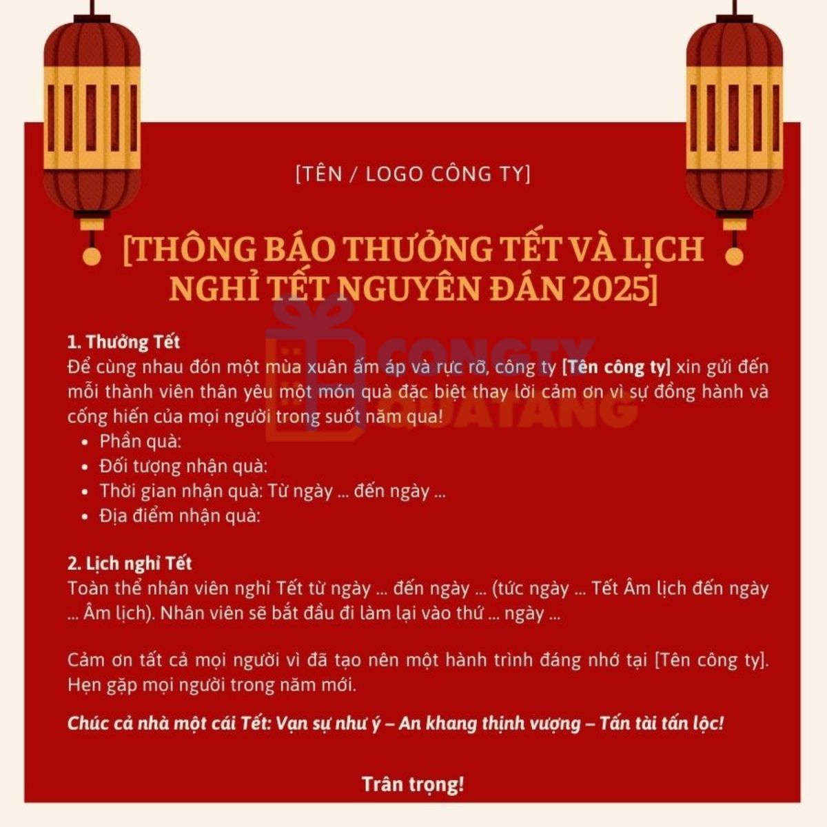 Mẫu thông báo tặng quà Tết cho nhân viên đầy đủ, chi tiết