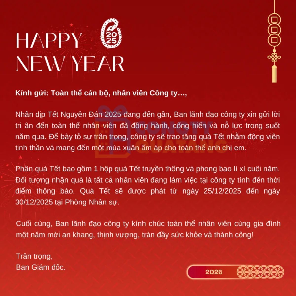 Mẫu thông báo trao qùa Tết cho công nhân viên chỉn chu, đặc sắc