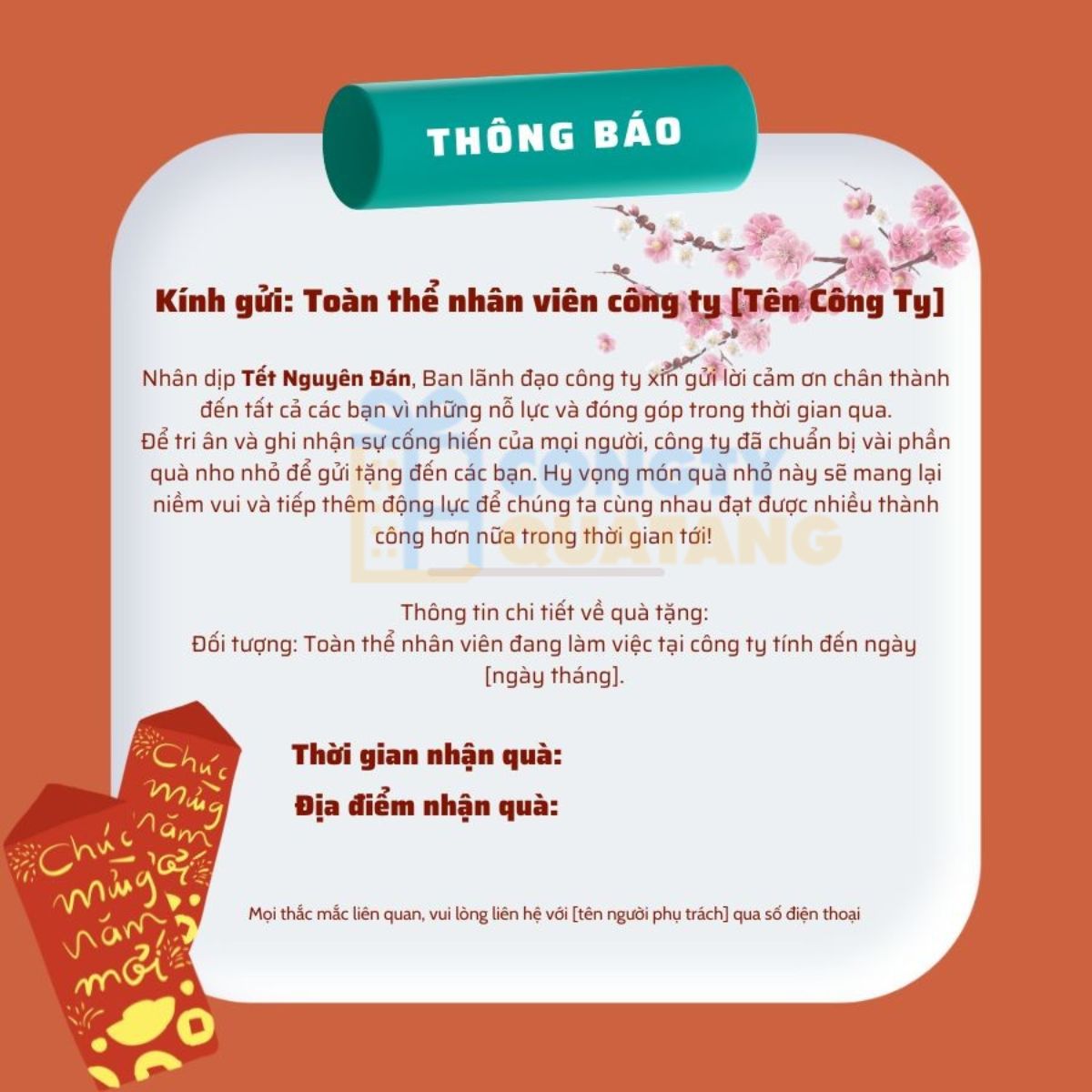 Mẫu thông báo tặng quà tết cho công nhân viên ngắn gọn dễ hiểu