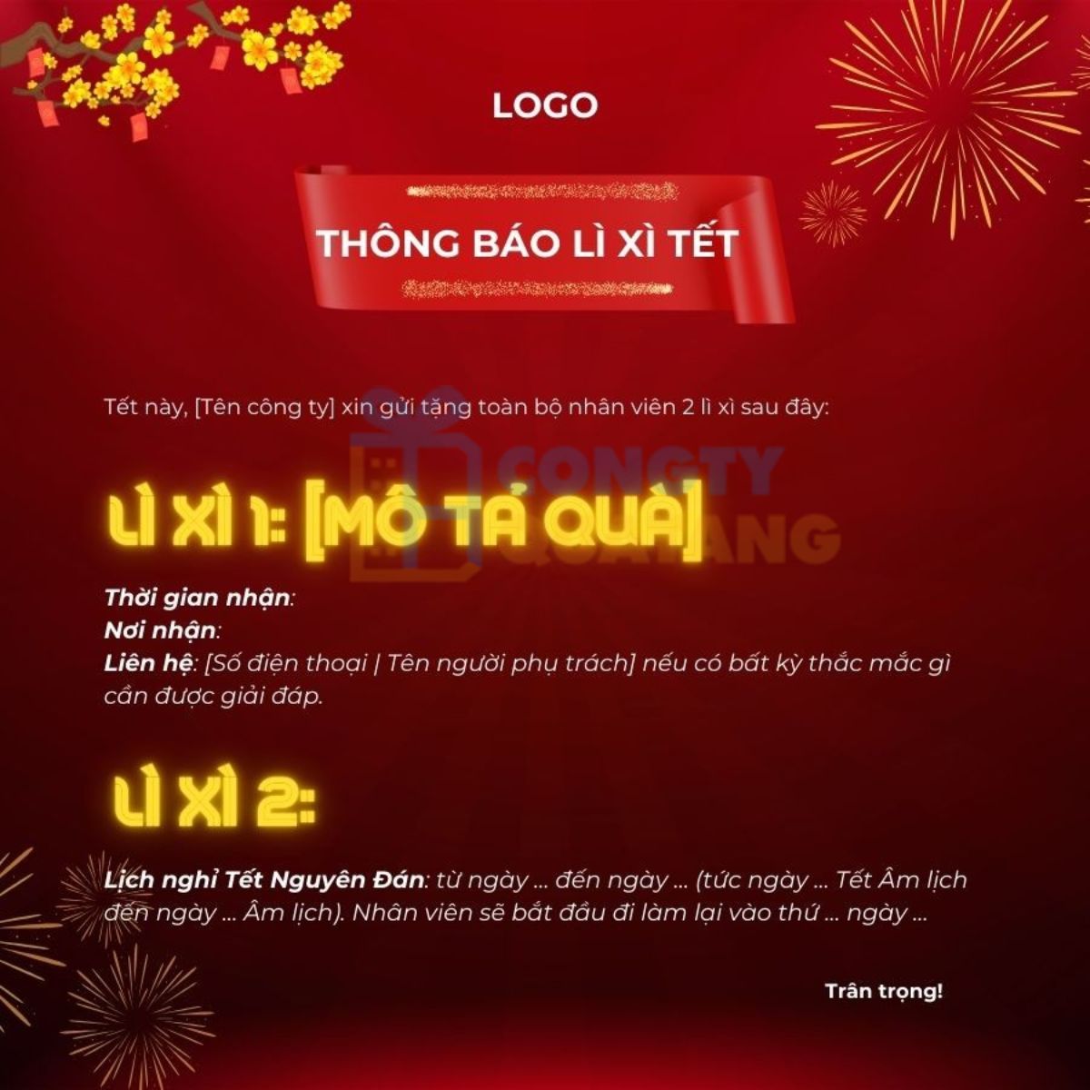 Mẫu thông báo trao quà Tết cho nhân viên sáng tạo và thu hút