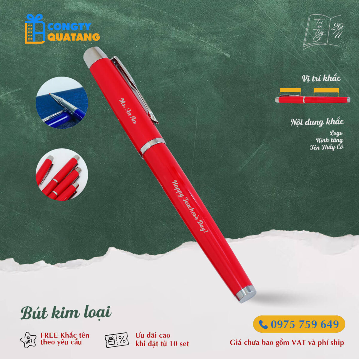 Set Quà Tặng 20/11 Bình Giữ Nhiệt, Bút Ký, Hộp Đựng SQT2019 - Công ty Quà tặng