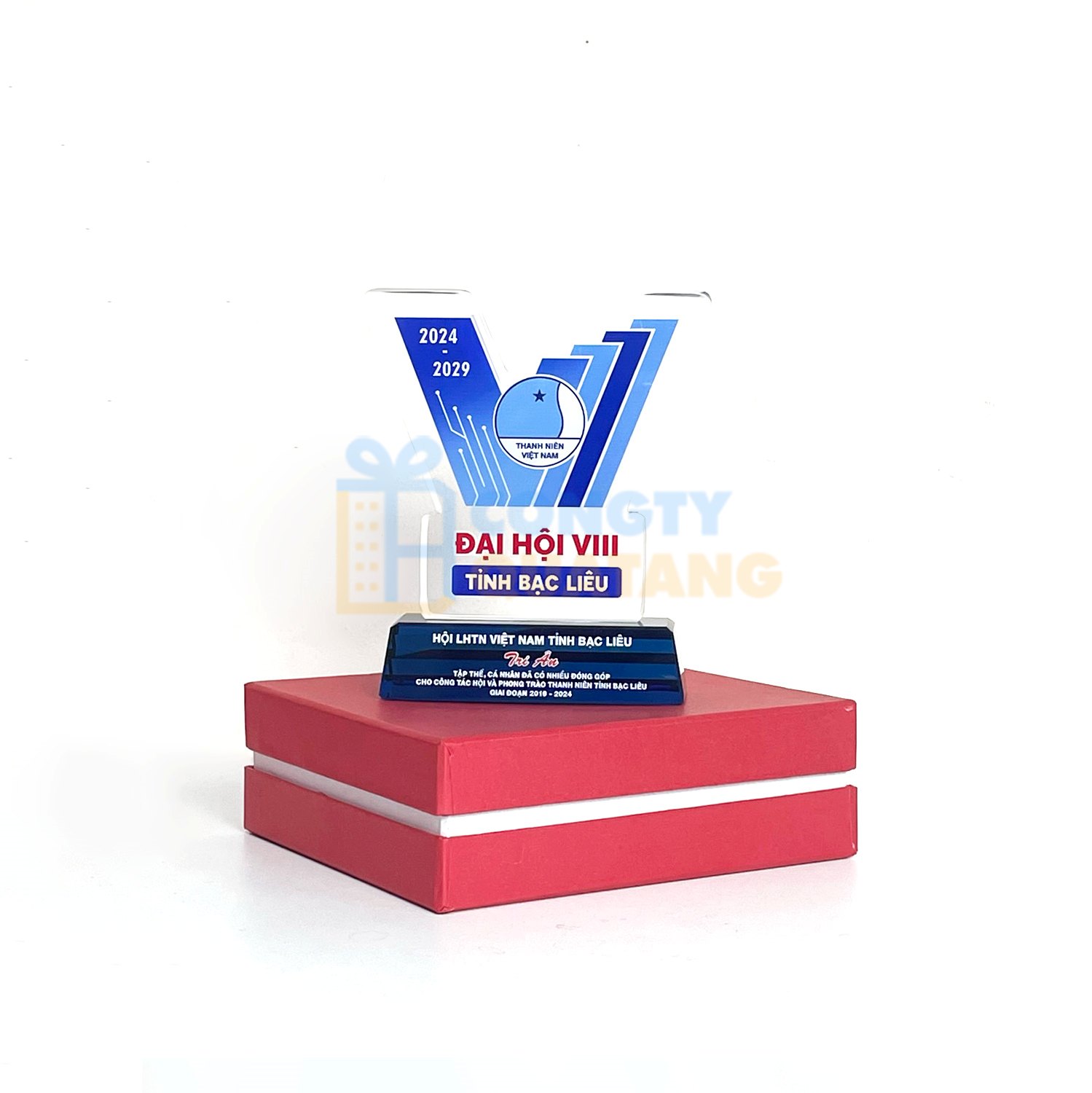 Kỷ niệm chương pha lê cao cấp in ấn logo Đại hội Đoàn TNCS