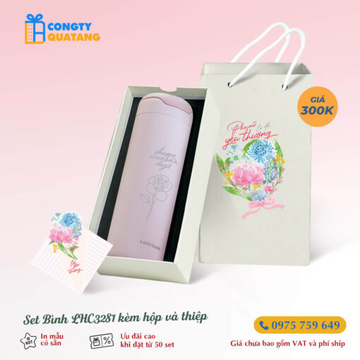 Set Quà Tặng 8/3 Bình Giữ Nhiệt LocknLock LHC3281, Hộp Đựng, Thiệp SQT2025 - congtyquatang.com.vn
