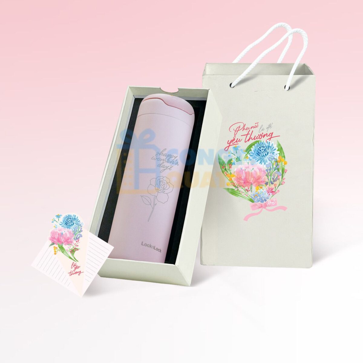 Set Quà Tặng 8/3 Bình Giữ Nhiệt LocknLock LHC3281, Hộp Đựng, Thiệp SQT2025 - congtyquatang.com.vn