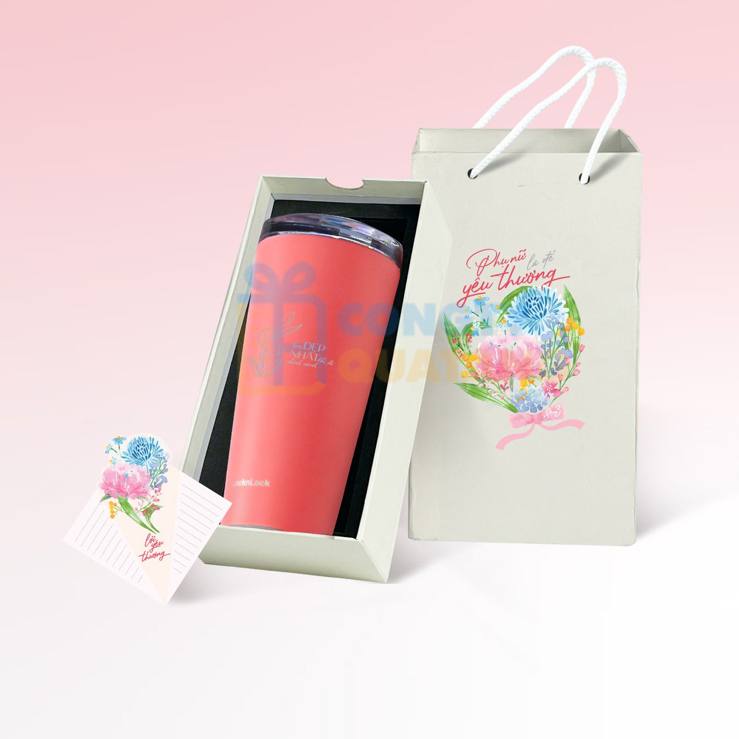 Set Quà Tặng 8/3 Ly Giữ Nhiệt LocknLock LHC4279, Hộp Đựng, Thiệp SQT2026 - congtyquatang.com.vn
