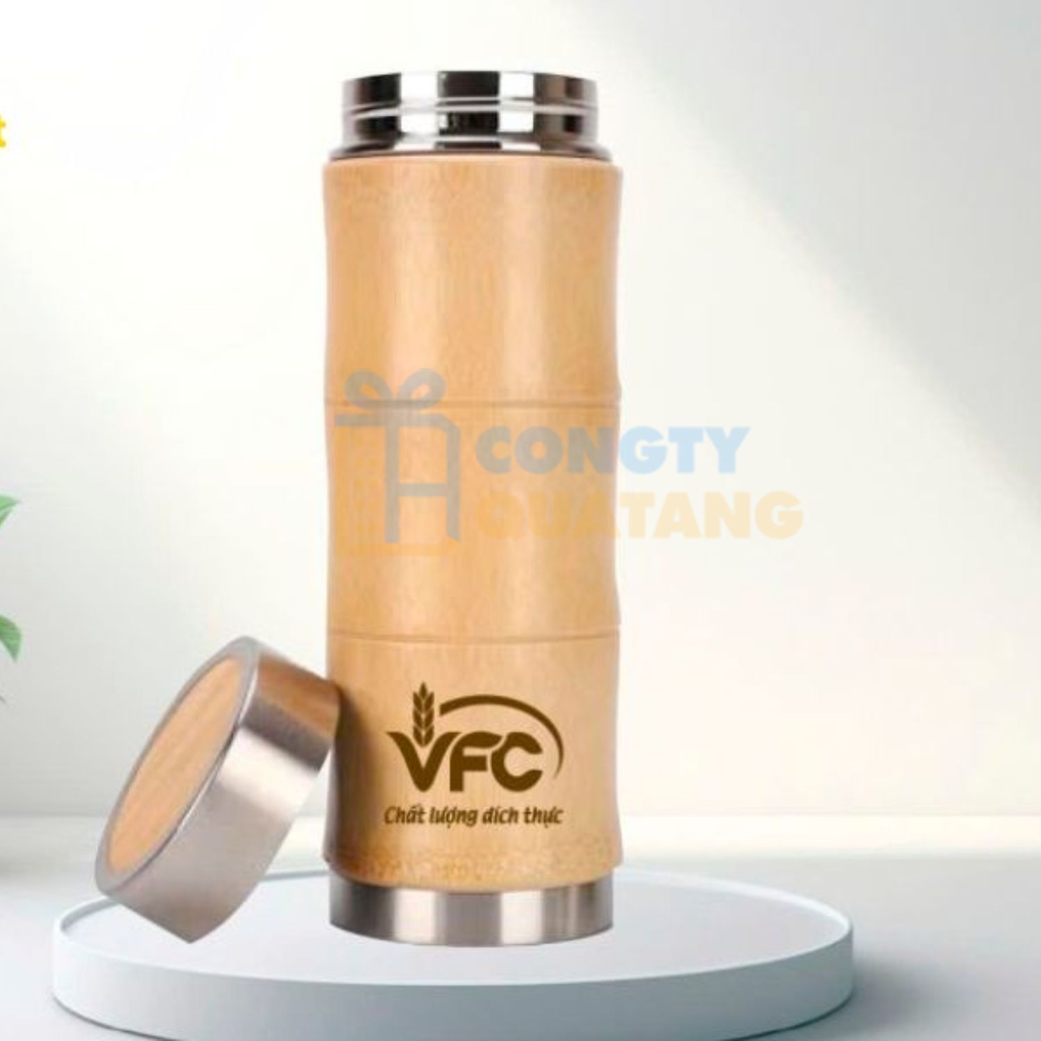 Bình giữ nhiệt vỏ tre khắc logo doanh nghiệp