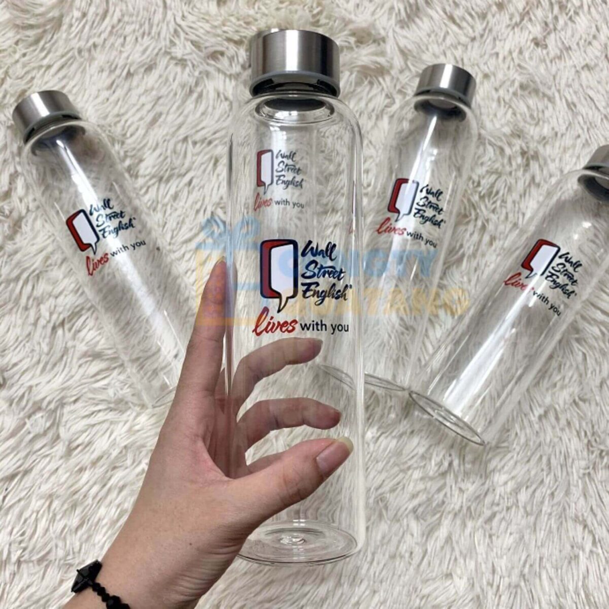 Bình nước thuỷ tinh in logo làm quà tặng khách hàng