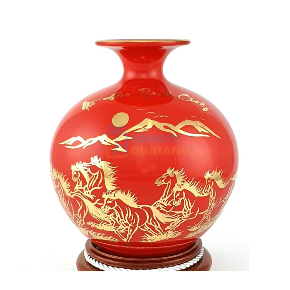 Bình hút lộc màu đỏ mệnh hỏa vẽ vàng Mã Đáo Thành Công 18cm BHTL-01