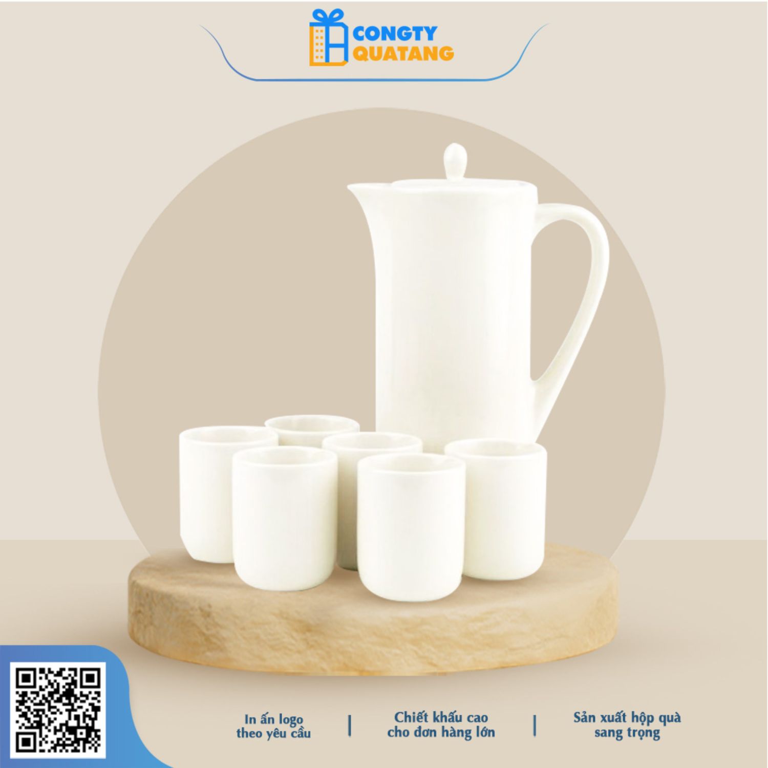 Quà tặng tết khách hàng bộ ấm chén sứ 