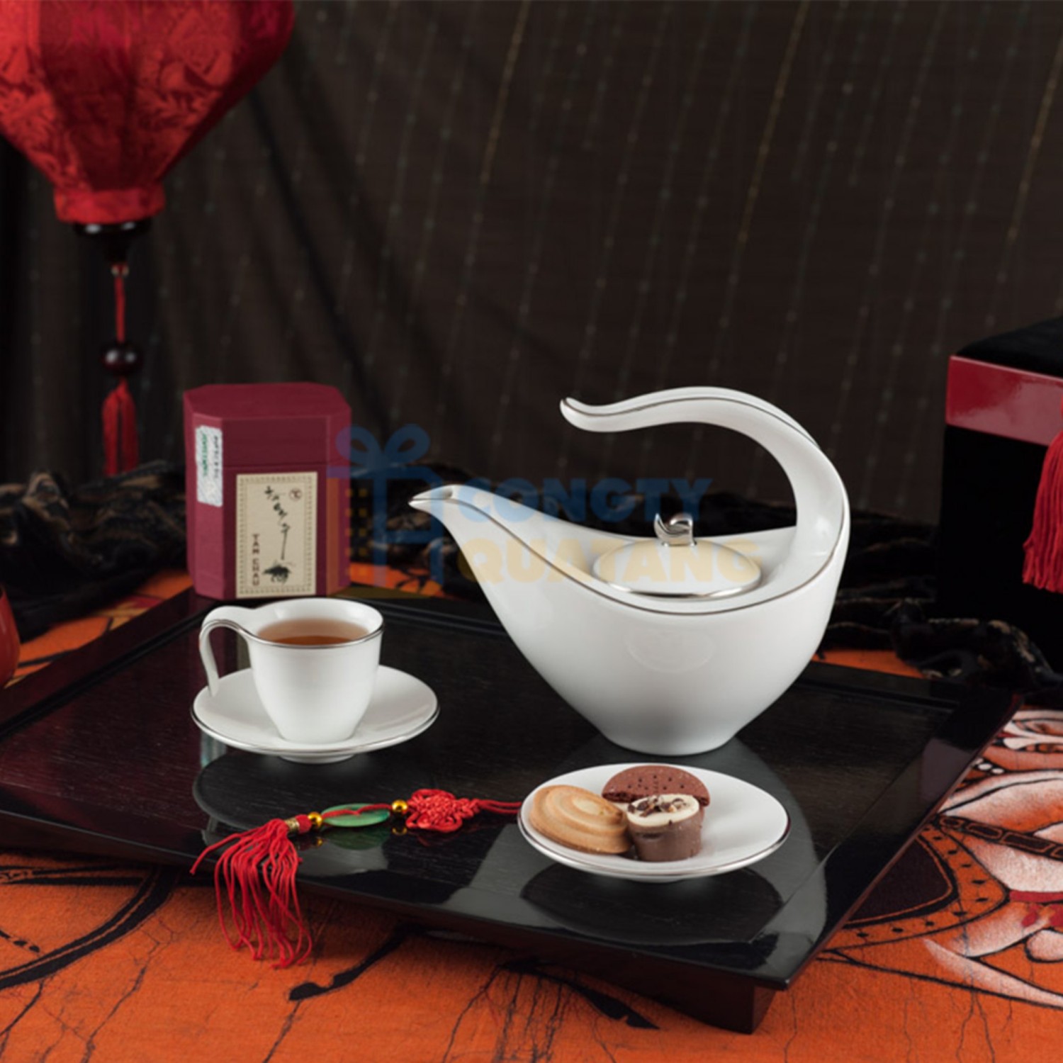 Mẫu bộ ấm trà Anh Vũ – Chỉ Bạch Kim