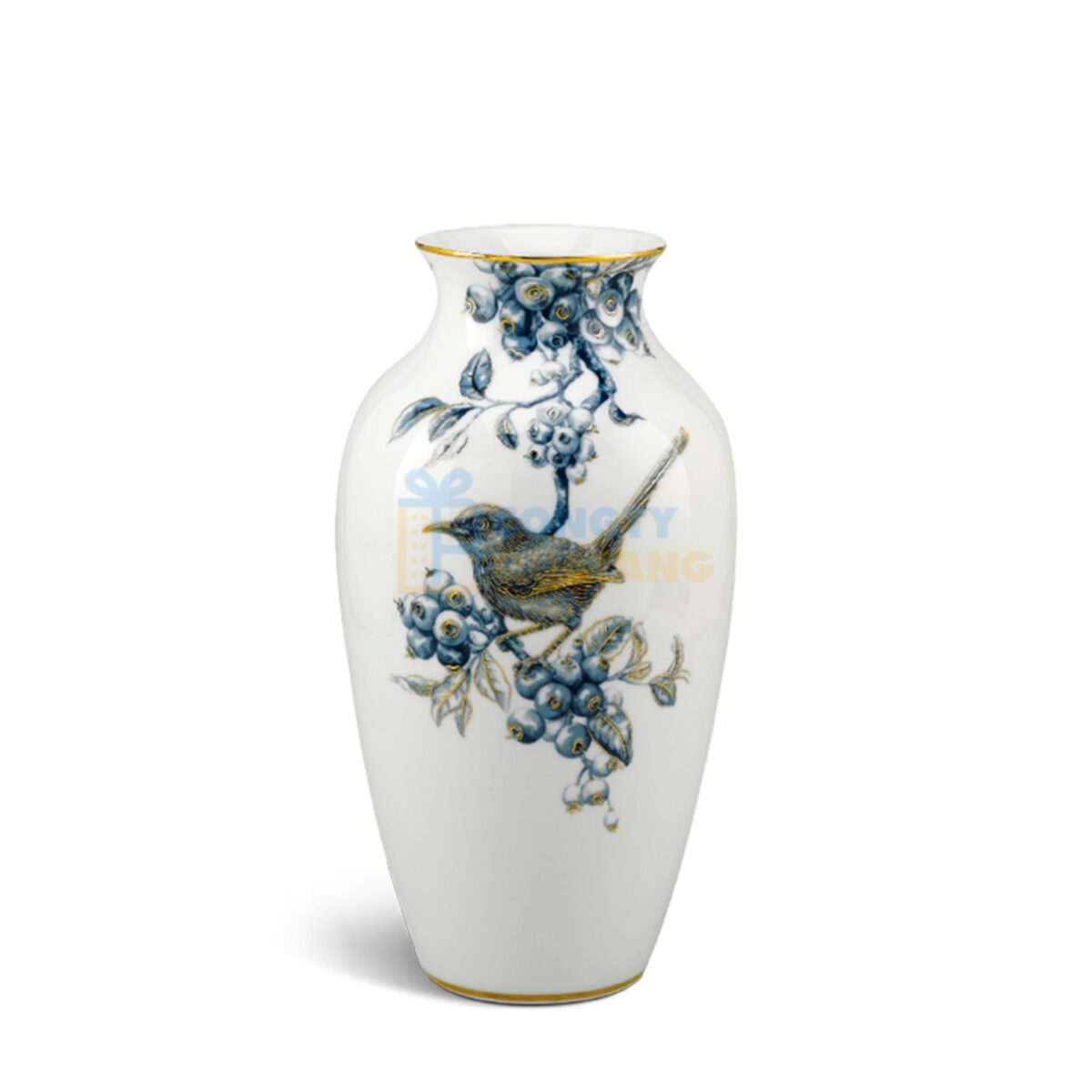 Bình hoa Minh Long Chích Chòe & Quả Quất - Cobalt Vàng BH-02