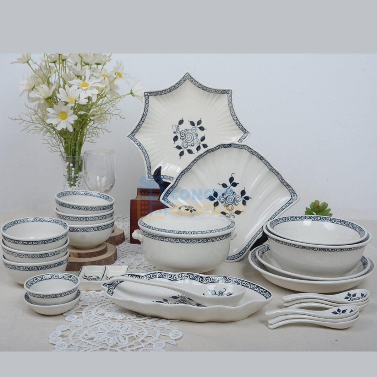Bộ đồ ăn Bát Tràng hoa móc BĐA-02
