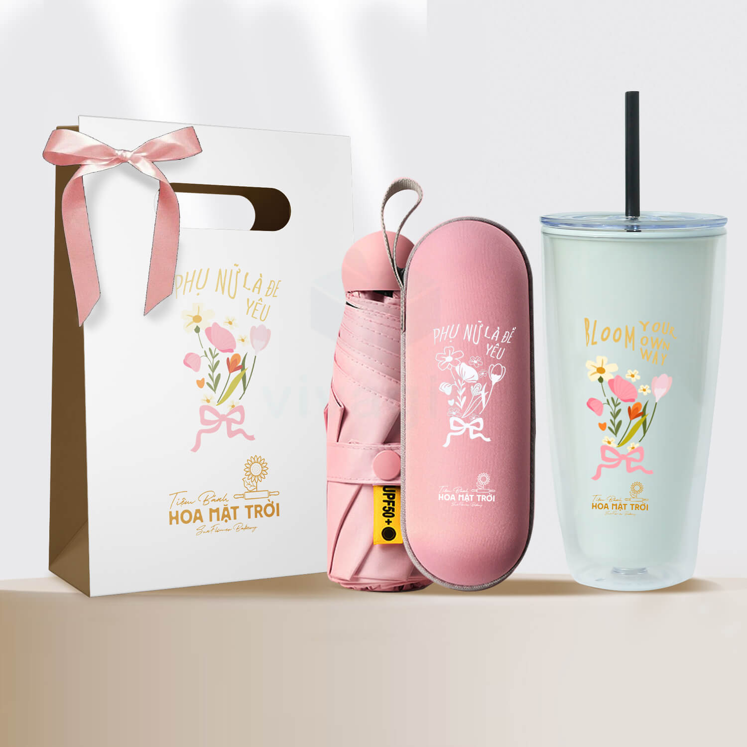 Set quà ly giữ nhiệt và ô dù tặng nhân viên ngày 20/10
