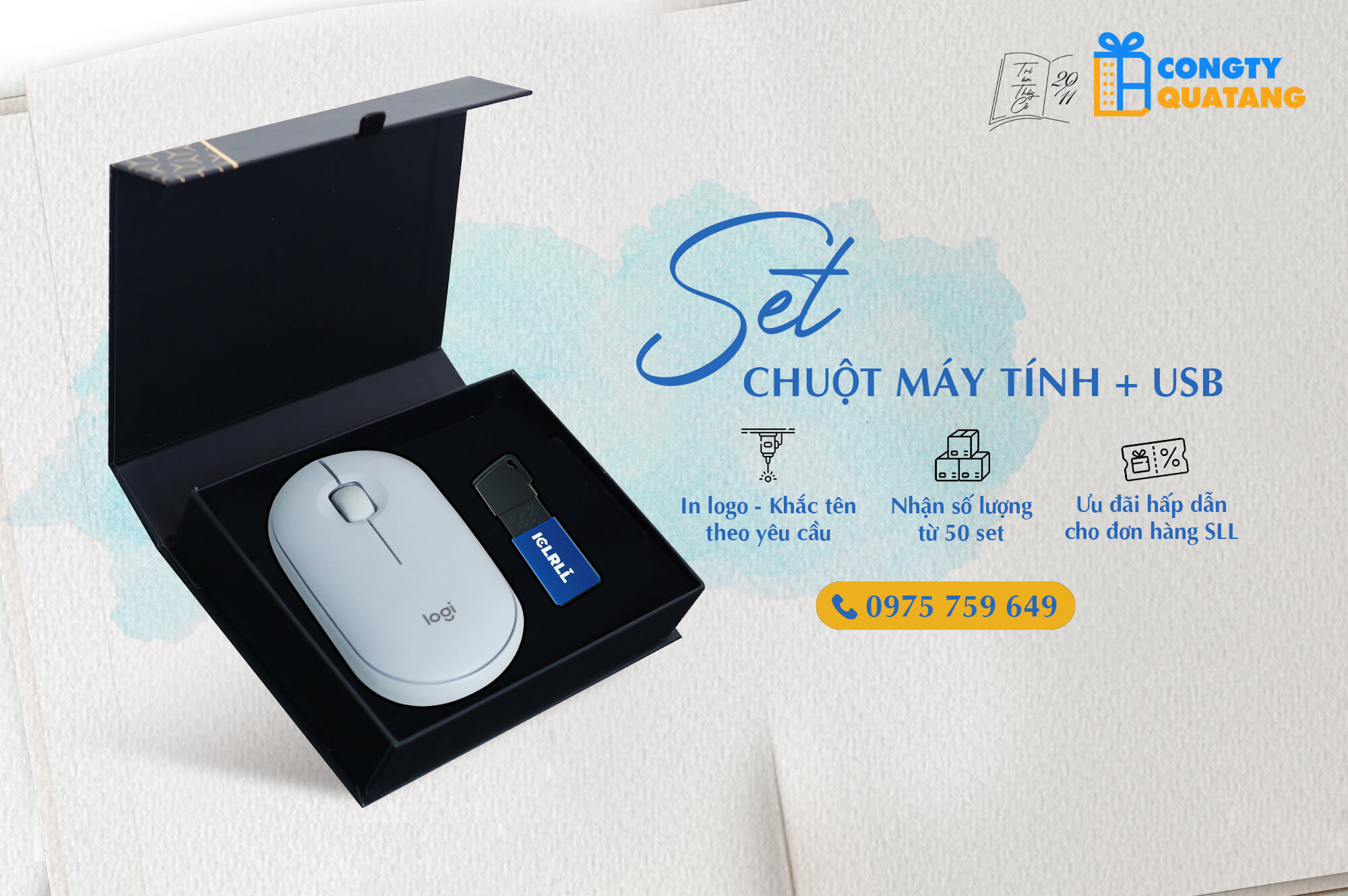 Set quà công nghệ USB in logo và chuột máy tính