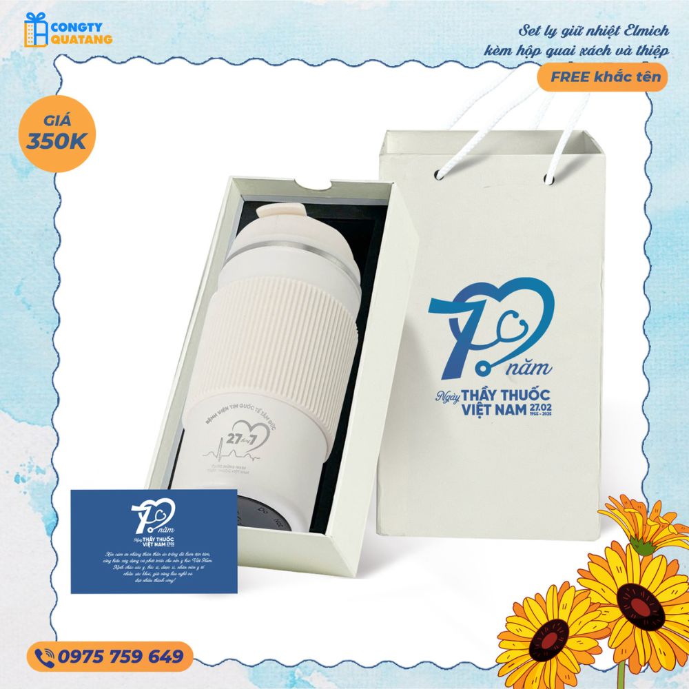 Set quà 27/2 ly giữ nhiệt Elmich, hộp cao cấp in mẫu sẵn