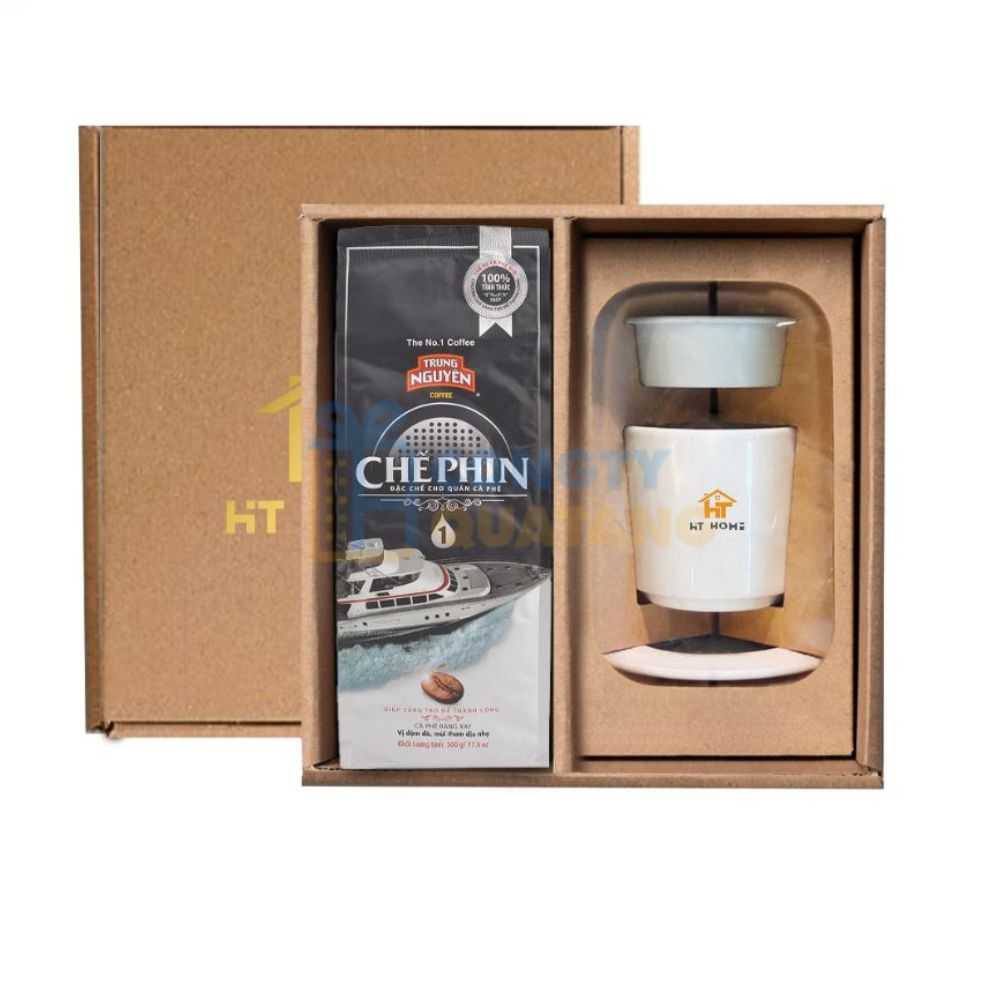 Bộ quà tặng Tết phin sứ cà phê minh long cao cấp, sang trọng