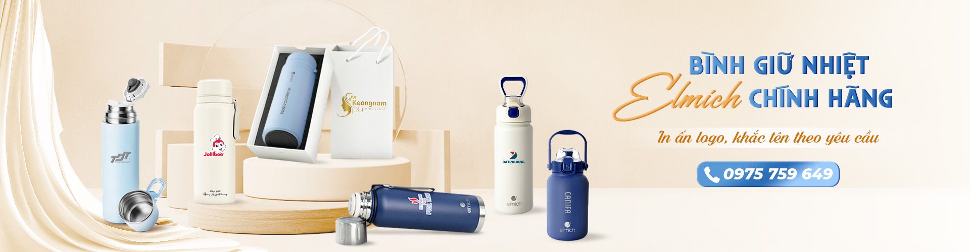 #1 Bình giữ nhiệt Elmich chính hãng, in ấn logo, khắc tên theo yêu cầu