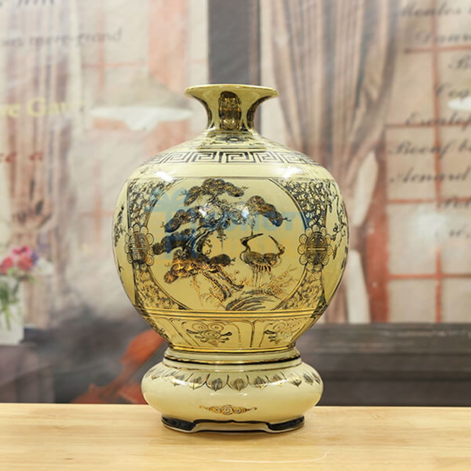 Mẫu bình hút tài lộc Bát Tràng, chu Đậu vẽ vàng 24k