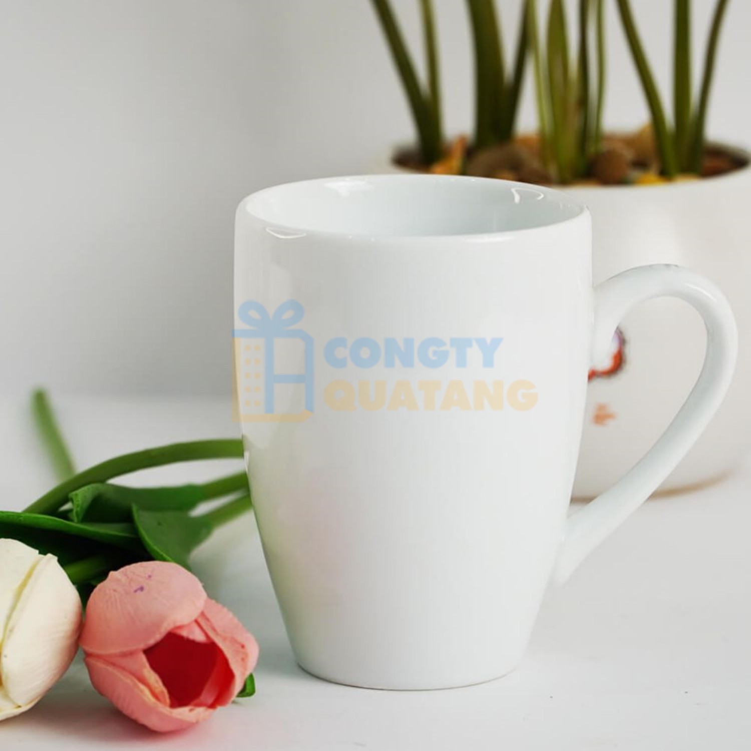 Mẫu ly sứ trắng thóp thích hợp cho trà, cà phê, cacao nóng