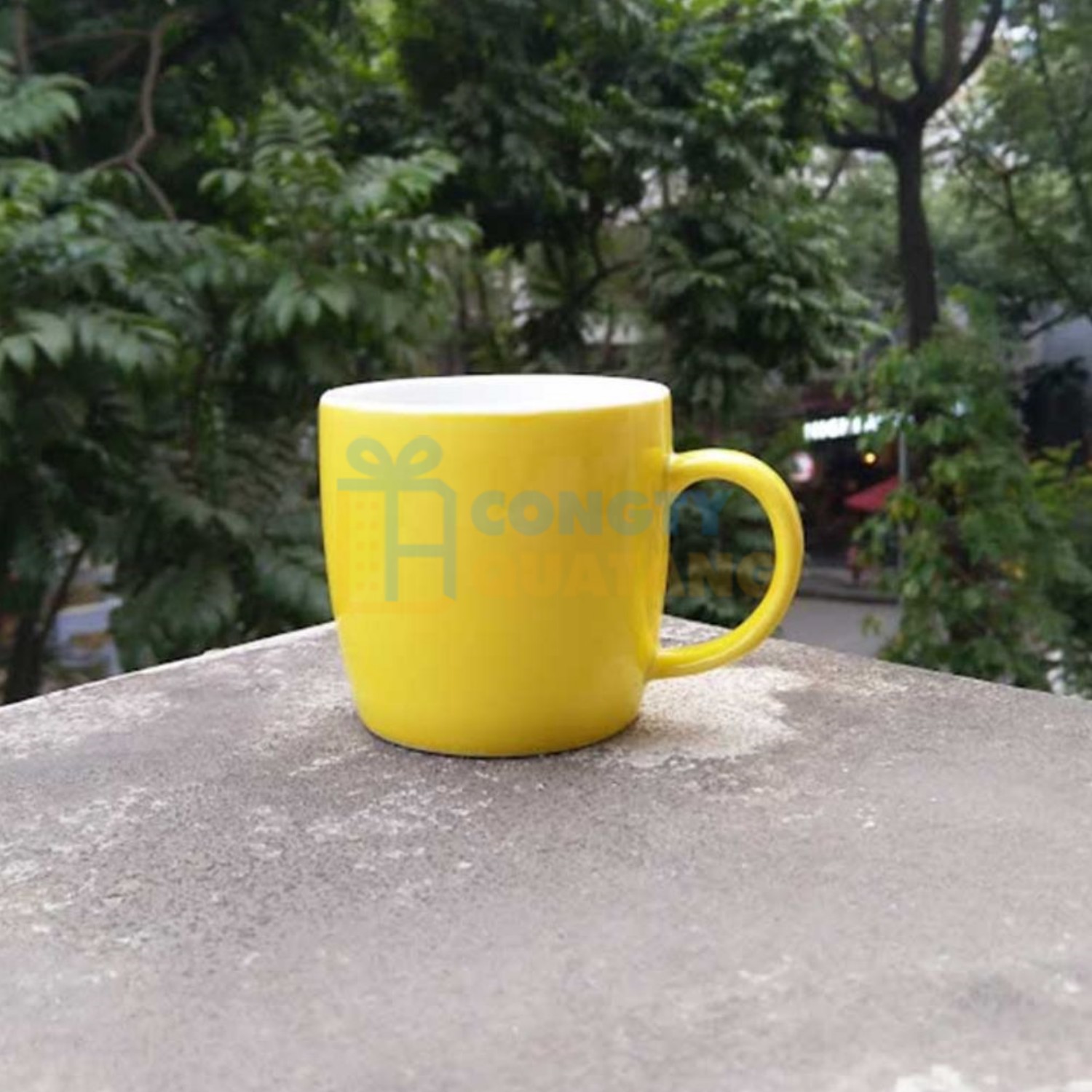 Mẫu ly sứ bầu quai nhỏ men màu