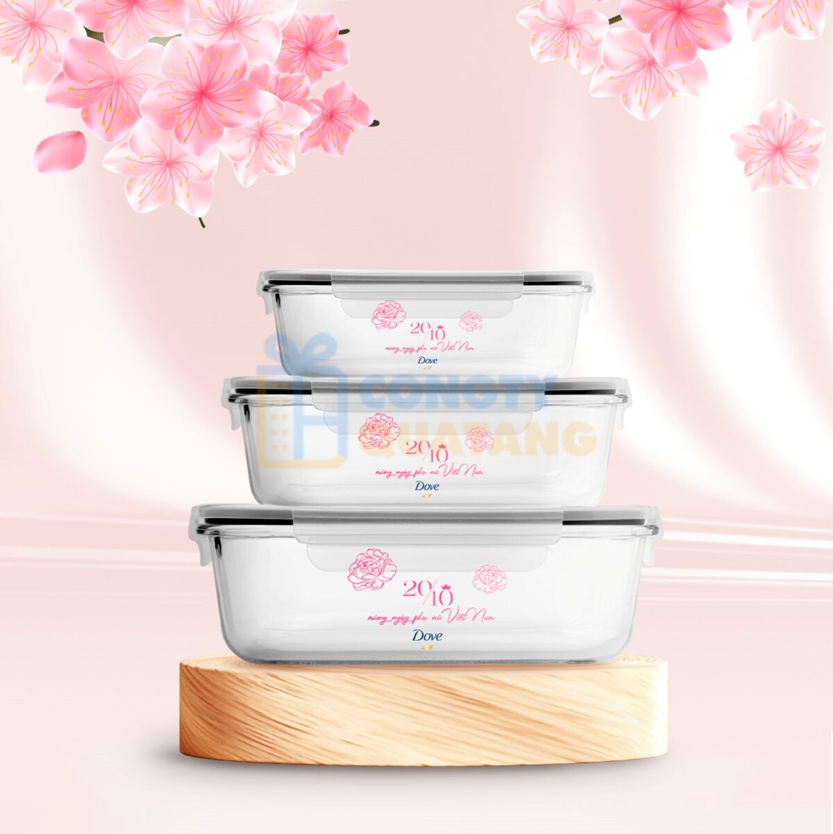 Set Quà Tặng 20/10 Hộp Cơm Thủy Tinh, Dù SQ2021 - congtyquatang.com.vn