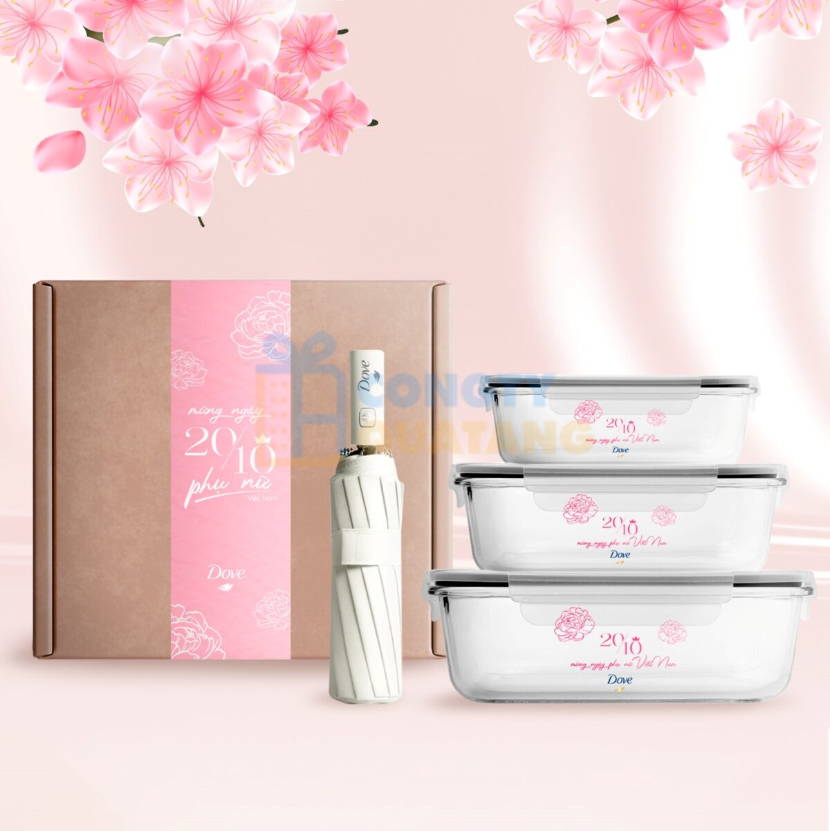 Set Quà Tặng 20/10 Hộp Cơm Thủy Tinh, Dù SQ2021