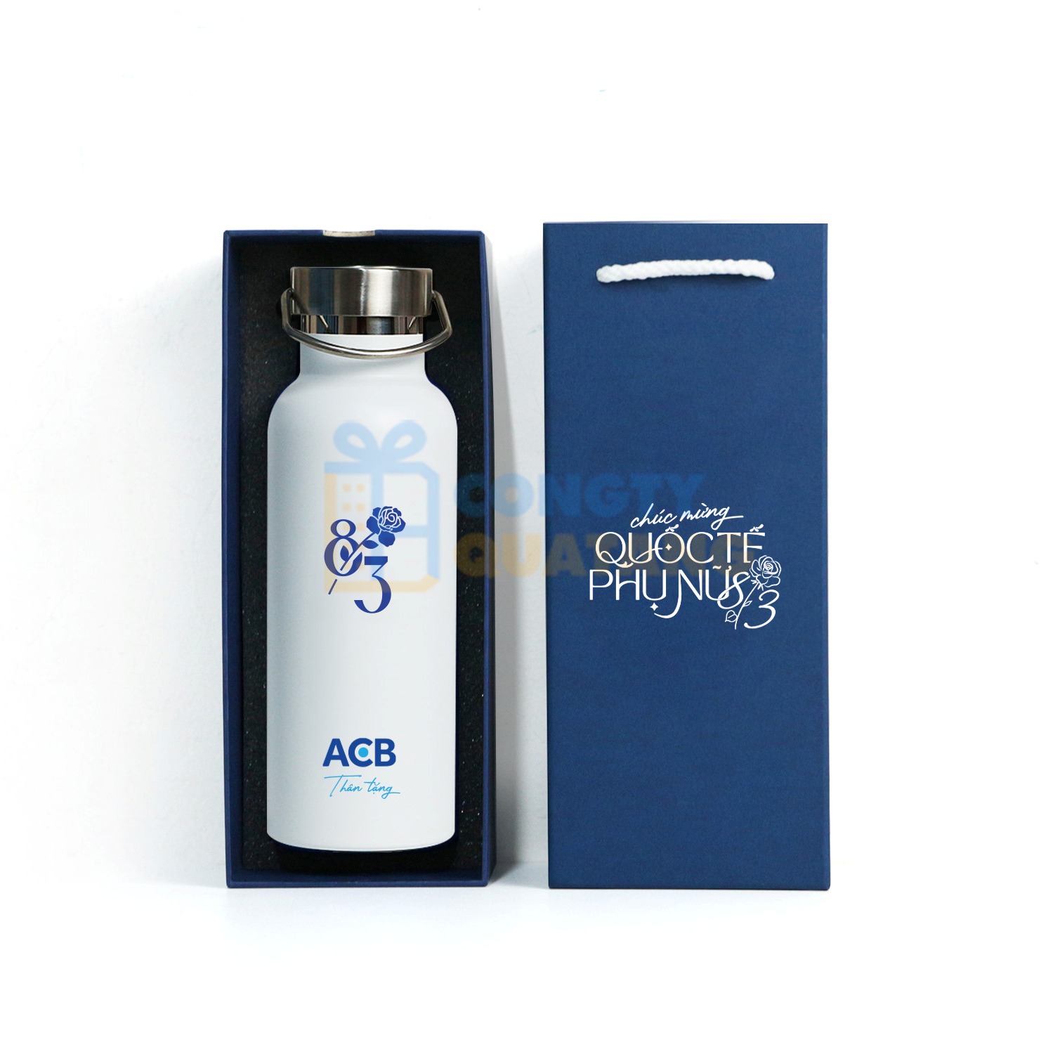 Set Quà 8/3 Bình Giữ Nhiệt Q128, Hộp Quai Xách SQT2027 - congtyquatang.com.vn