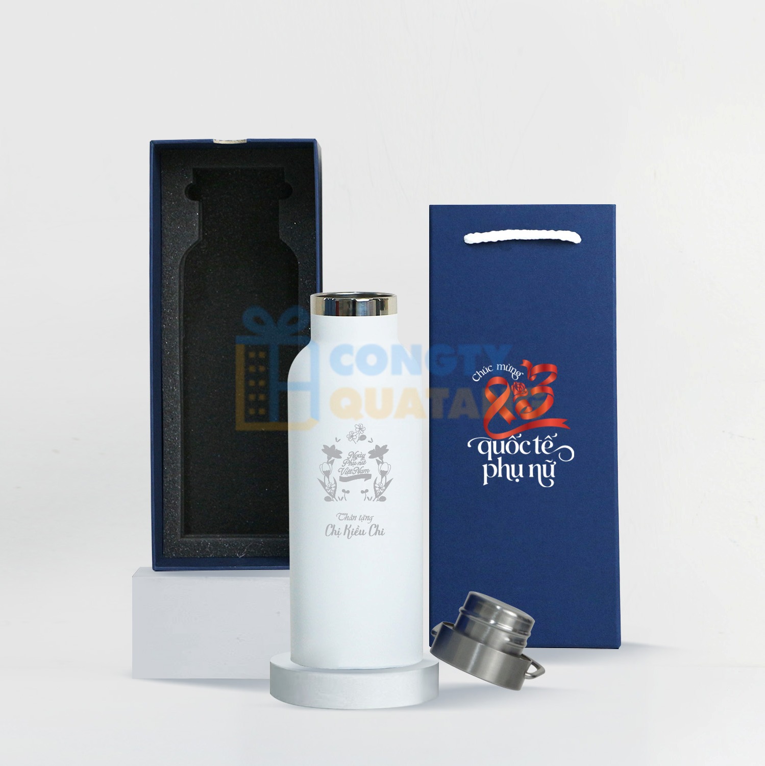 Set Quà 8/3 Bình Giữ Nhiệt Q128, Hộp Quai Xách SQT2027 - congtyquatang.com.vn