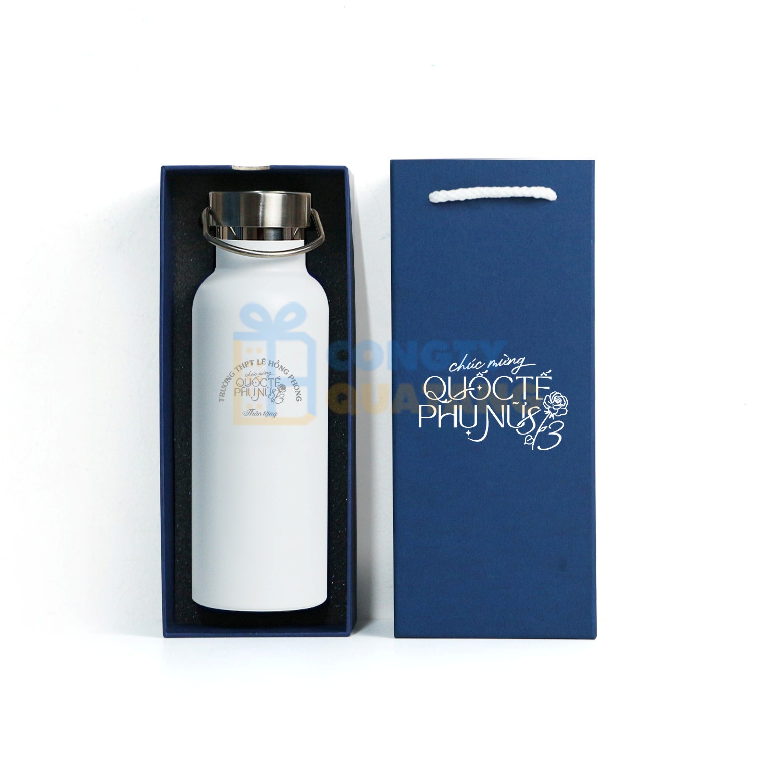 Set Quà 8/3 Bình Giữ Nhiệt Q128, Hộp Quai Xách SQT2027 - congtyquatang.com.vn