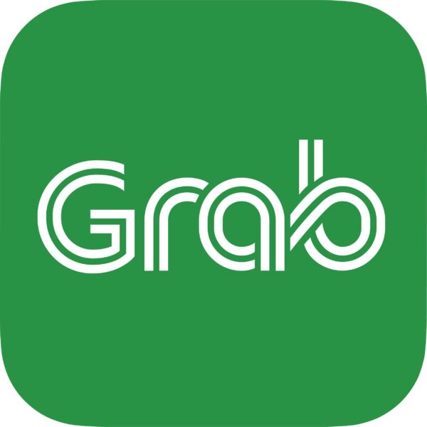 Logo Grab chữ trắng nền xanh