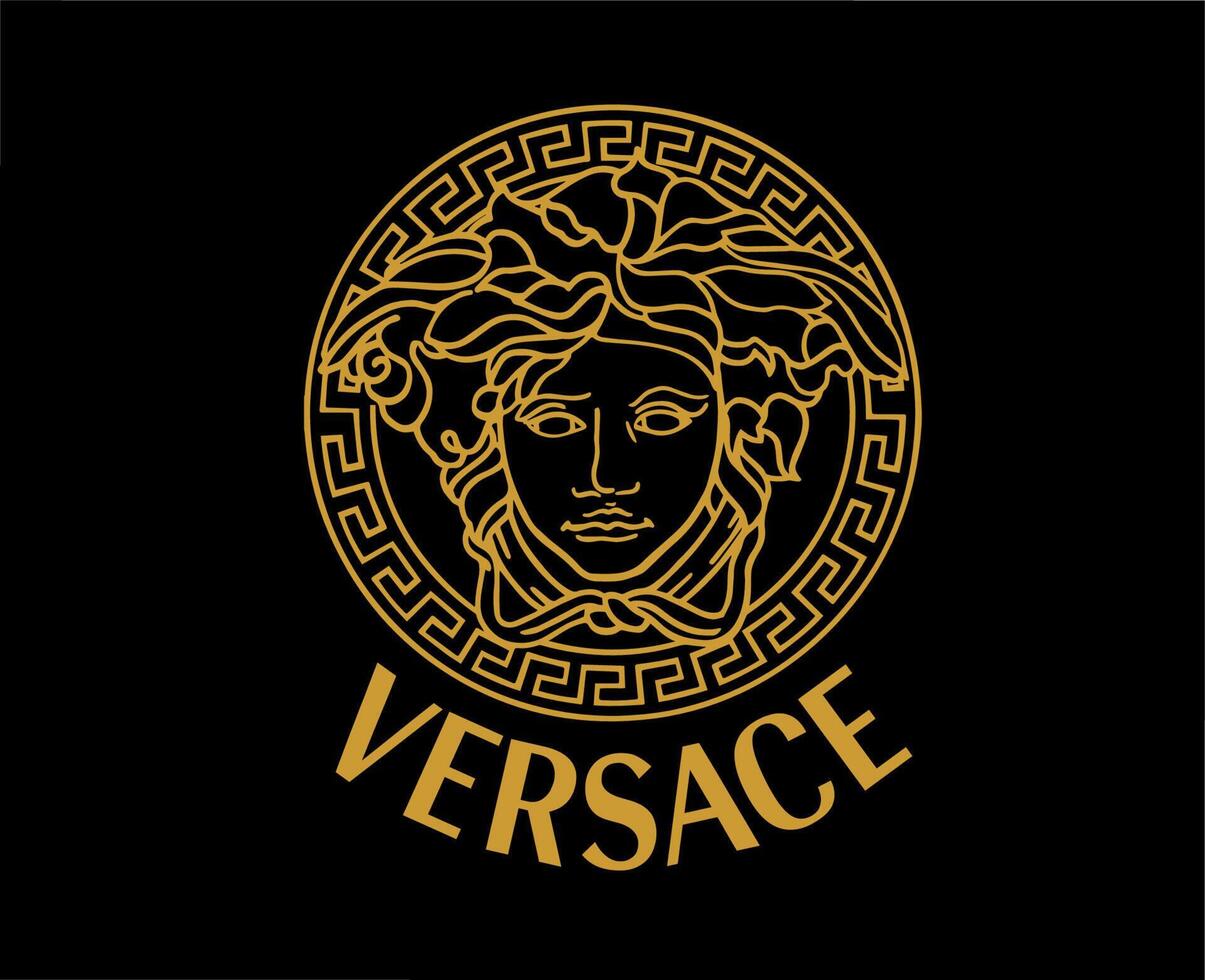 Logo Versace đen vàng ứng dụng trên nền tối