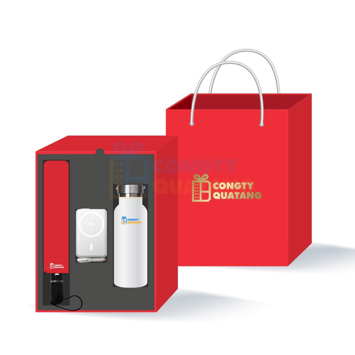 Bộ giftset quà tặng bình, ô dù và sạc dự phòng SQ304