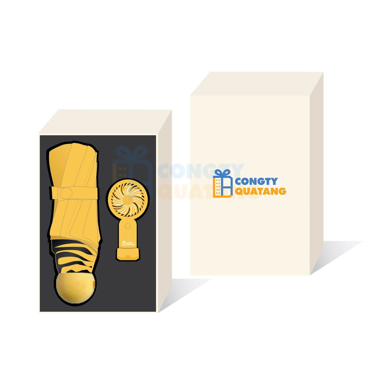 Giftset quà tặng quạt điện cầm tay và ô dù cầm tay SQ209