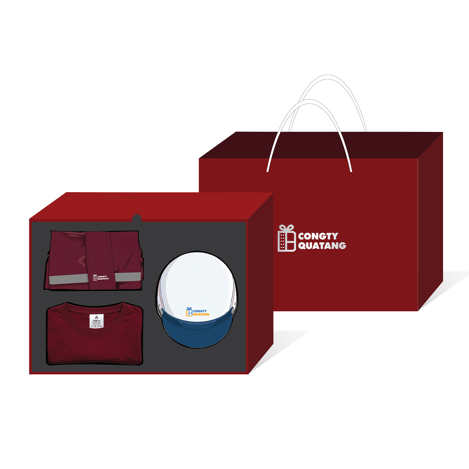 Bộ quà tặng áo mưa, nón bảo hiểm và áo thun SQ312 - DTH Gift Bộ quà tặng áo mưa, nón bảo hiểm và áo thun SQ312 - DTH Gift