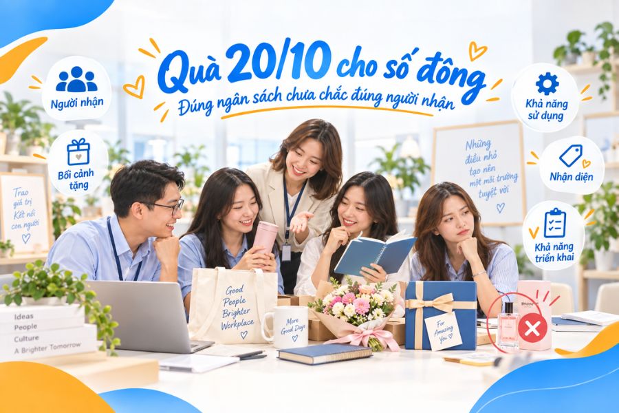 Doanh nghiệp cần cân nhắc người nhận, tính ứng dụng, ngân sách và bối cảnh sử dụng khi mua quà 20/10 số lượng lớn Doanh nghiệp cần cân nhắc người nhận, tính ứng dụng, ngân sách và bối cảnh sử dụng khi mua quà 20/10 số lượng lớn