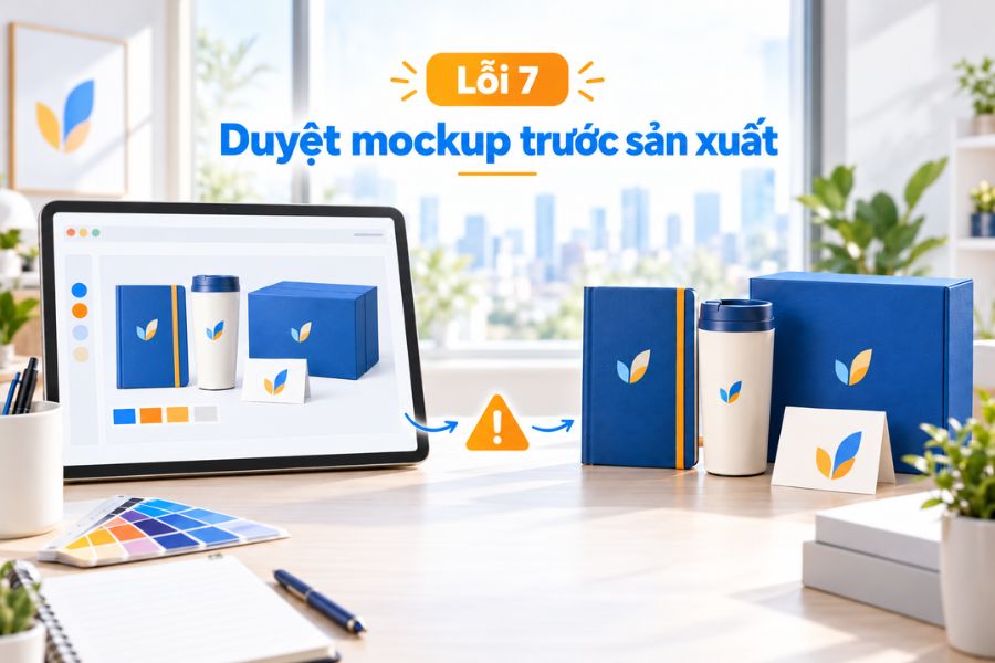 Kiểm tra mockup giúp doanh nghiệp rà soát logo, màu sắc, nội dung và bố cục trước khi sản xuất quà số lượng lớn Kiểm tra mockup giúp doanh nghiệp rà soát logo, màu sắc, nội dung và bố cục trước khi sản xuất quà số lượng lớn
