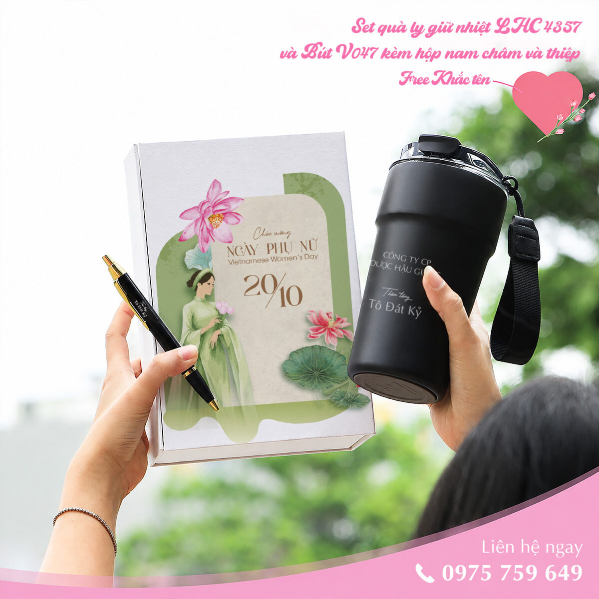 Set Quà Tặng 20/10 Ly Giữ Nhiệt LocknLock LHC4357, Bút, Hộp Đựng, Thiệp SQT2021 - congtyquatang.com.vn
