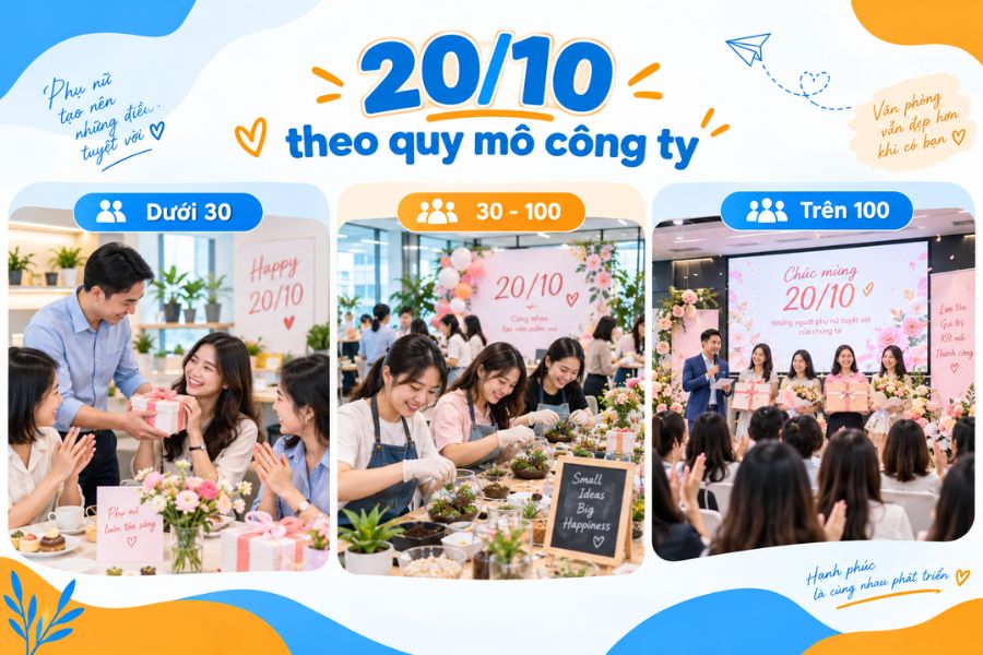 Doanh nghiệp lựa chọn cách tổ chức 20/10 phù hợp dựa trên quy mô và số lượng nhân viên Doanh nghiệp lựa chọn cách tổ chức 20/10 phù hợp dựa trên quy mô và số lượng nhân viên